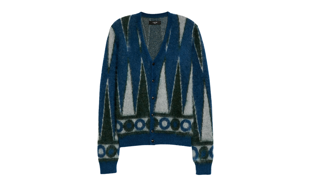 Backgammon Mohair-Blend Cardigan "Green / White" MKC008 344