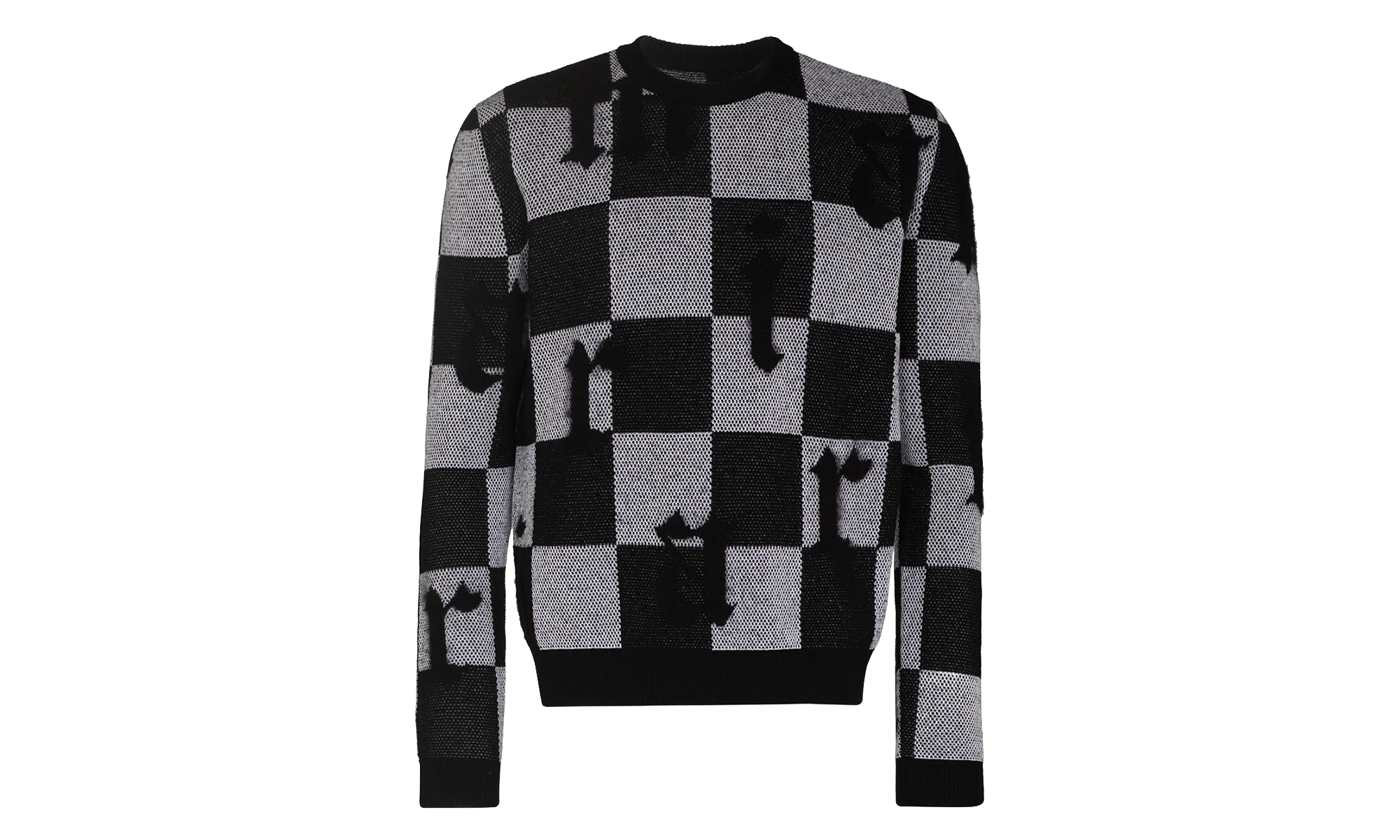 Logo Check Cashmere Crewneck Sweatshirt "Black / White" MKL018 004