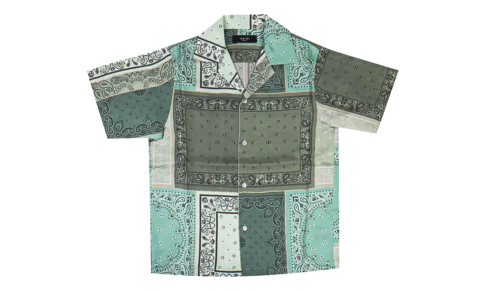 Short Sleeve Bandana Print Silk Button Up Shirt "Green" Y0M06227SE GREE