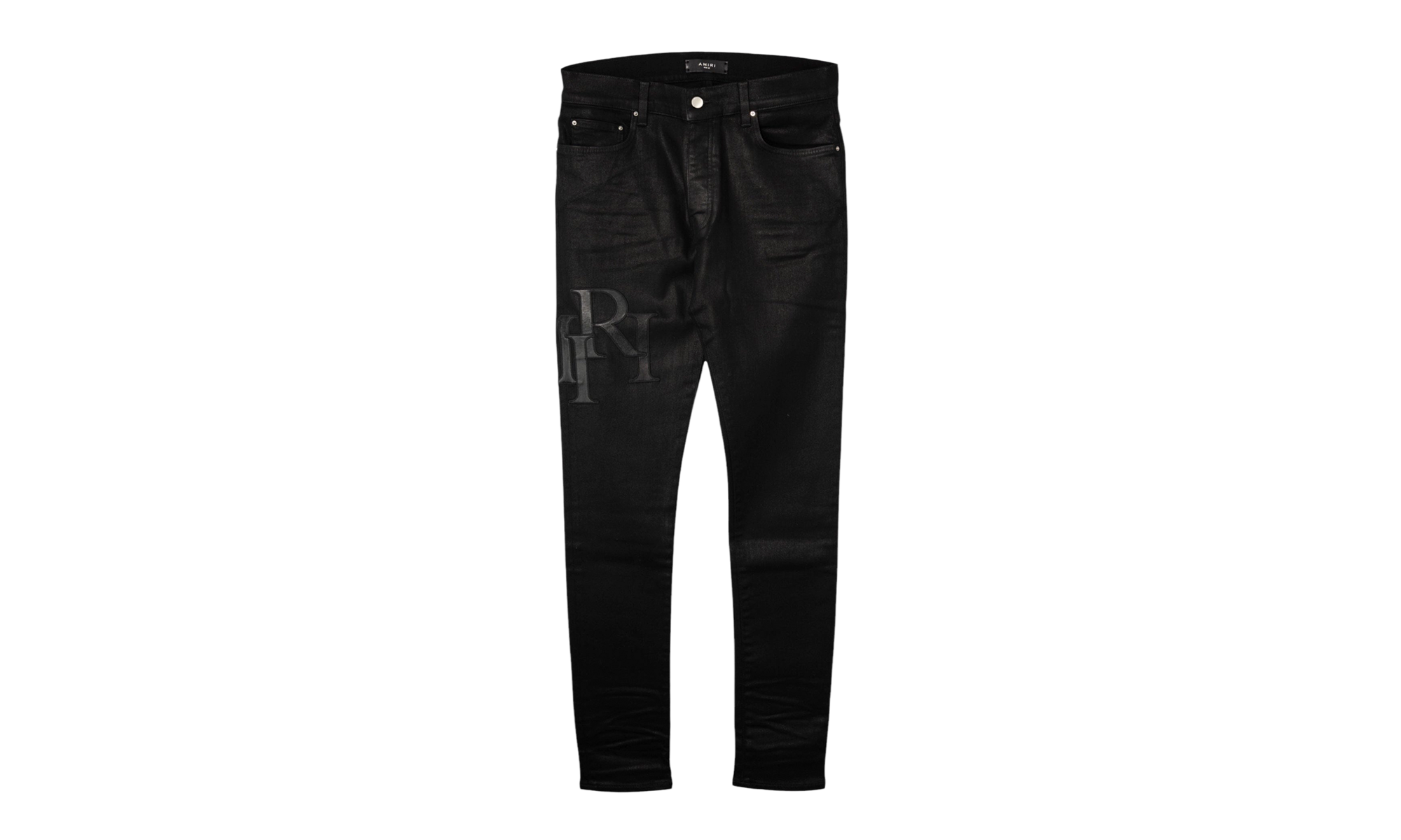 Staggered Leather Patch Jeans "Waxed Black" AWNSY1084 001