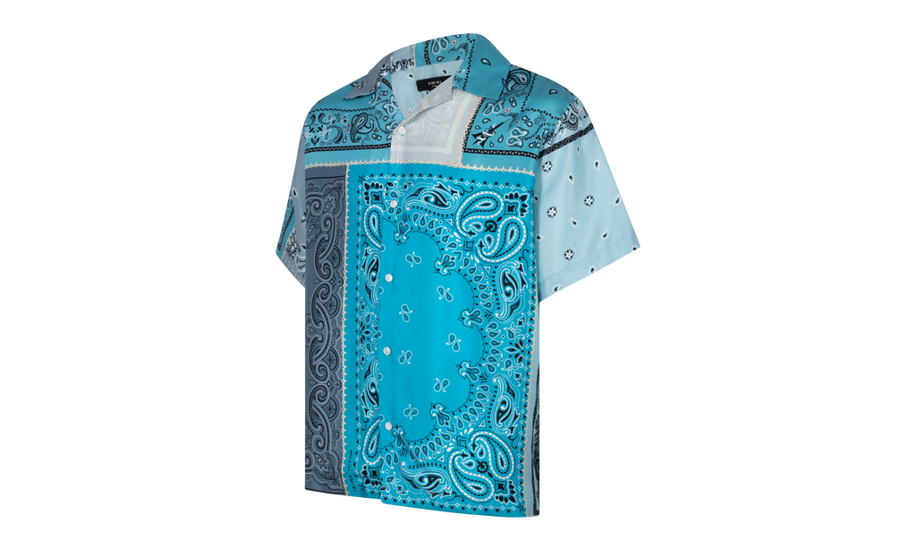 Silk Bandana Print Button Down Shirt "Blue"