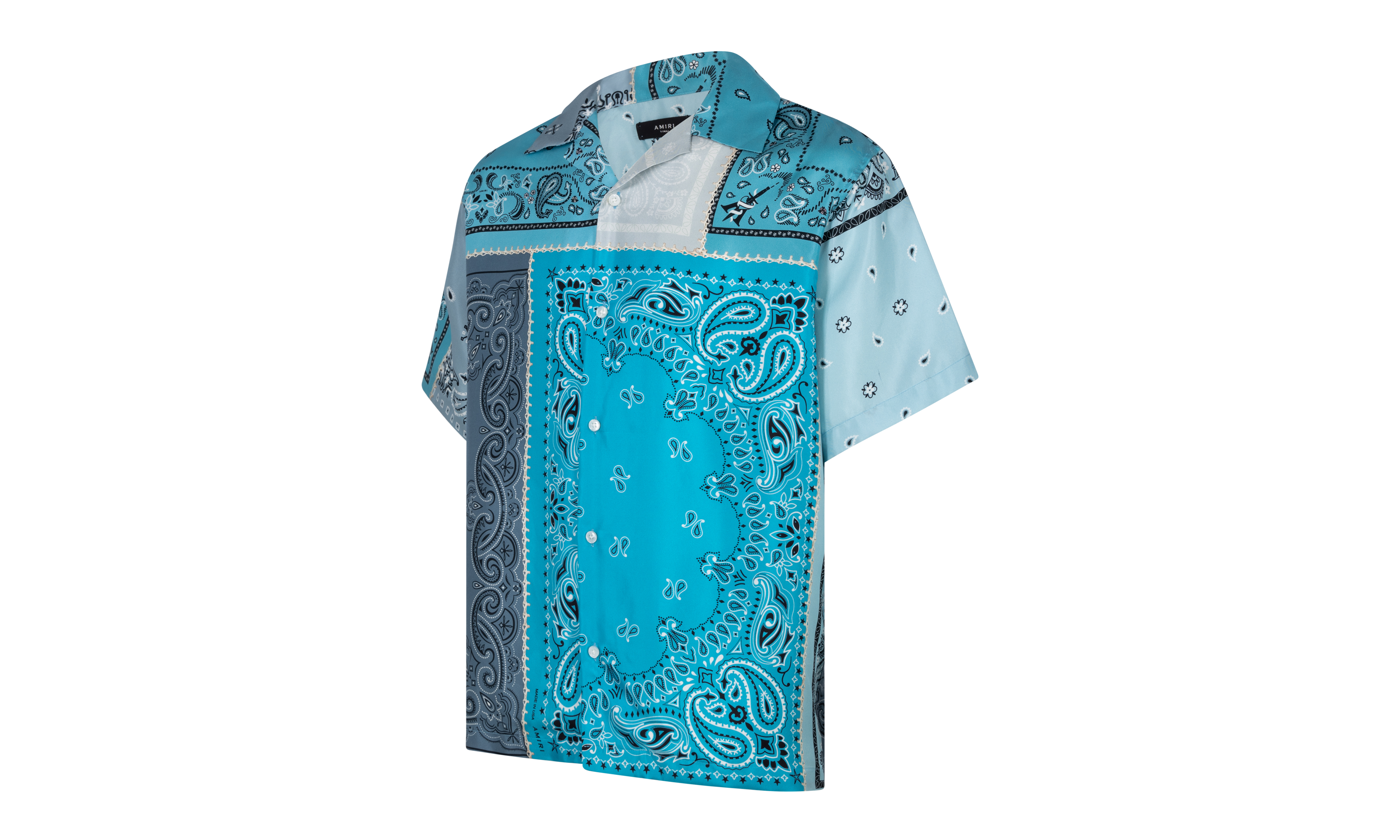Silk Bandana Print Button Down Shirt "Blue"