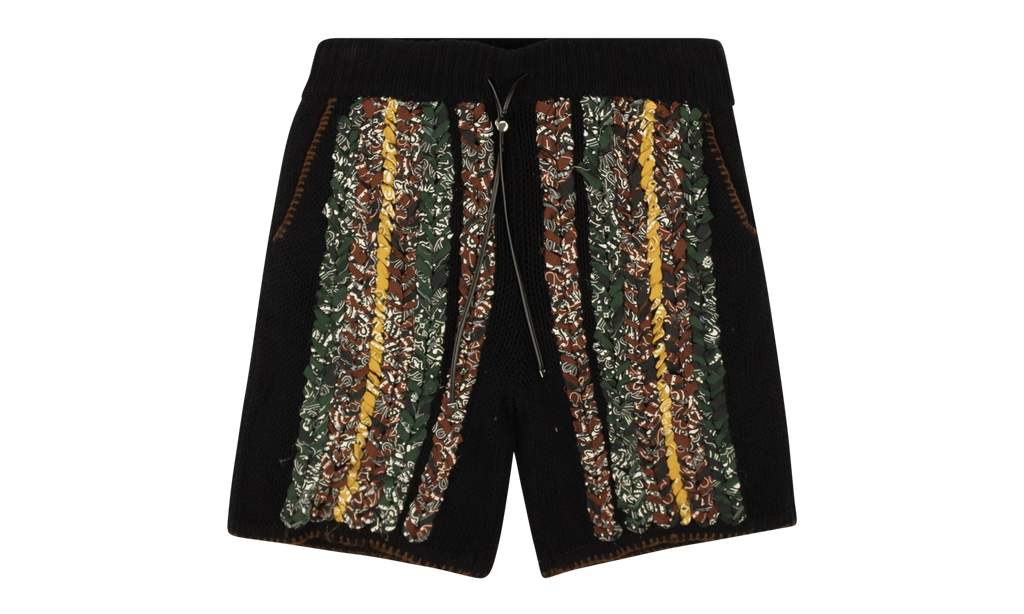 Cotton Braided Bandana Knit Shorts "Black and Multi" MKB002 001