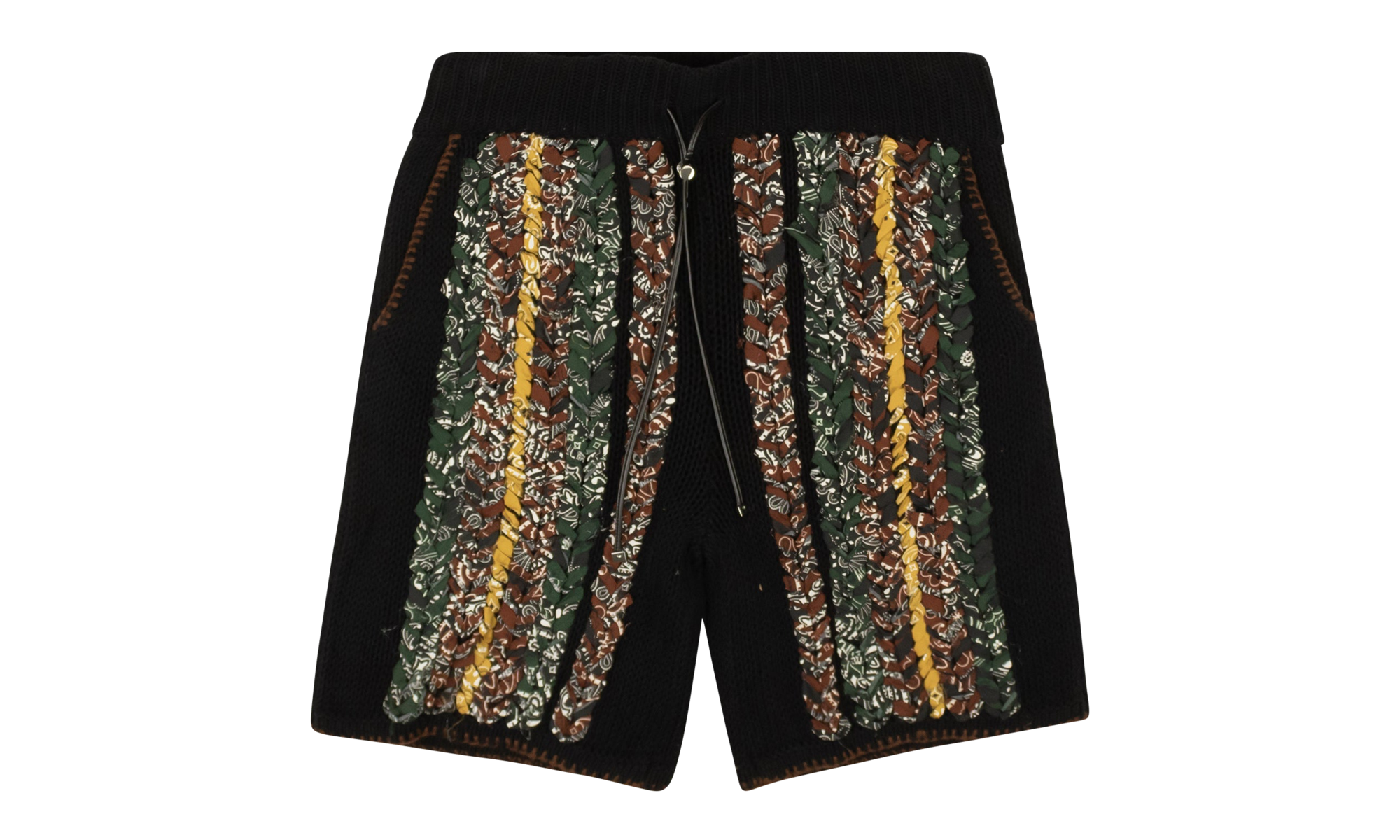 Cotton Braided Bandana Knit Shorts "Black and Multi" MKB002 001