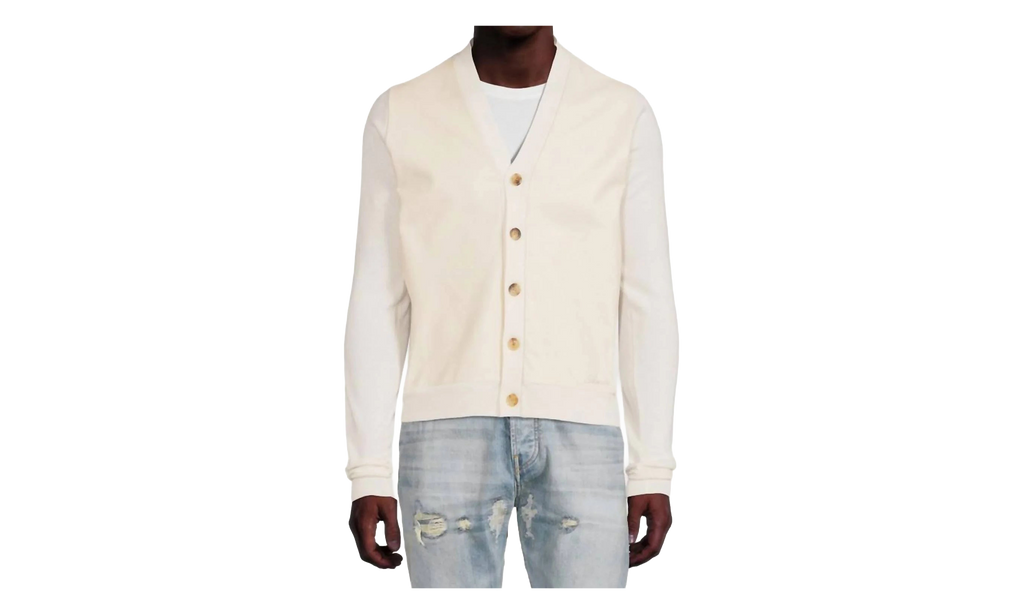 Leather Front Cardigan "Alabaster" MKF007 271
