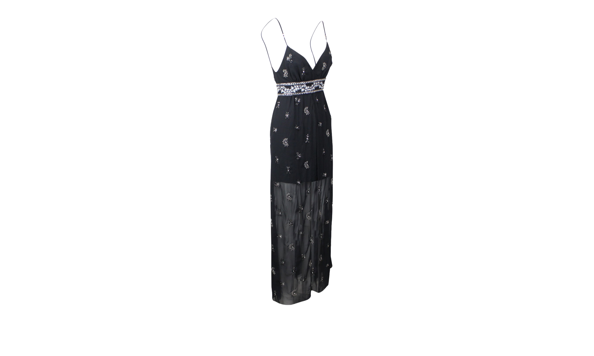 Embellished Silk Chiffon Midi Dress "Black" 93-AMR-0049