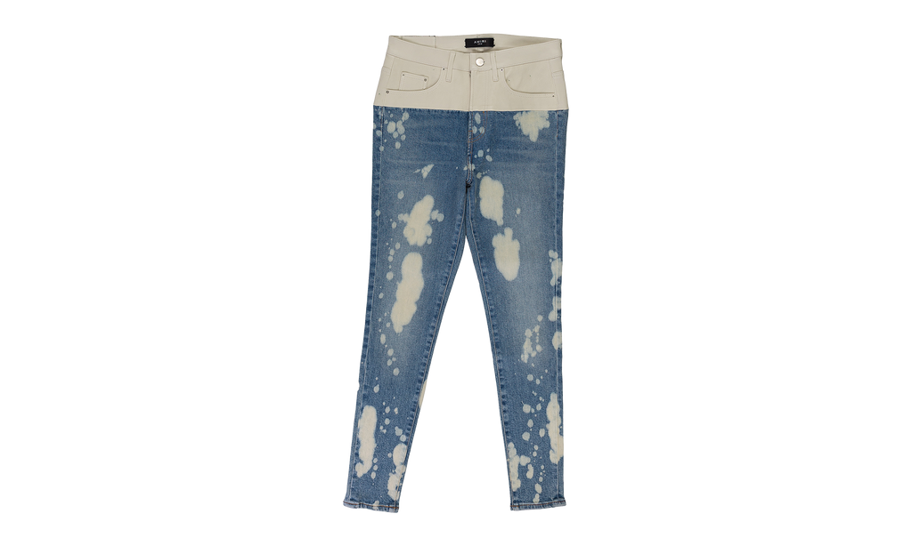 CONTRAST WITH LEATHER BLEACH WHITE SKINNY JEANS "Bleach Indigo, White Leather" PS22WDS071 INDWHT