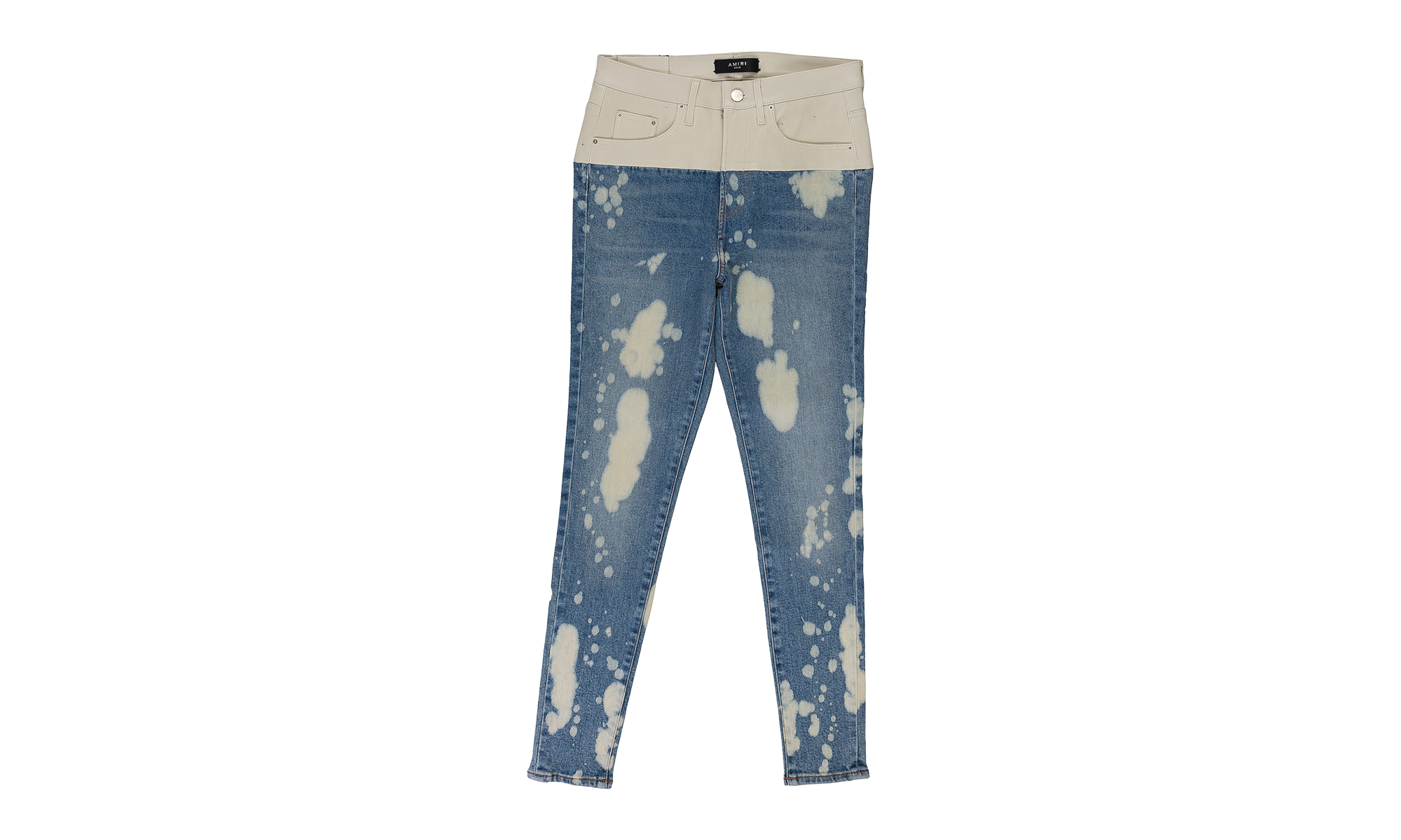 CONTRAST WITH LEATHER BLEACH WHITE SKINNY JEANS "Bleach Indigo, White Leather" PS22WDS071 INDWHT