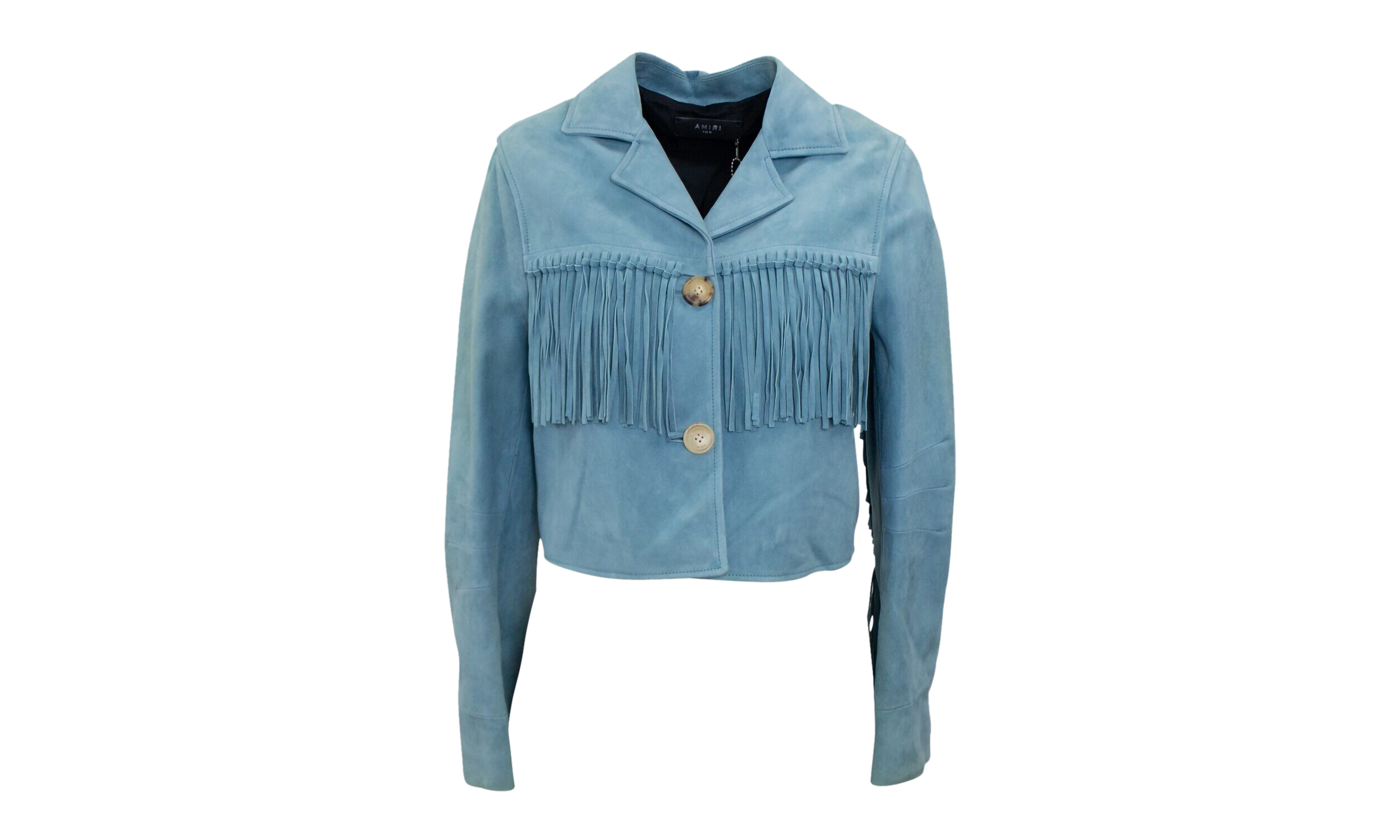 Cropped Fringe Biker Jacket "Blue" Y0W04281SU_COB