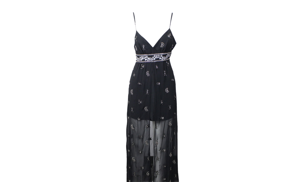 Embellished Silk Chiffon Midi Dress "Black" 93-AMR-0049
