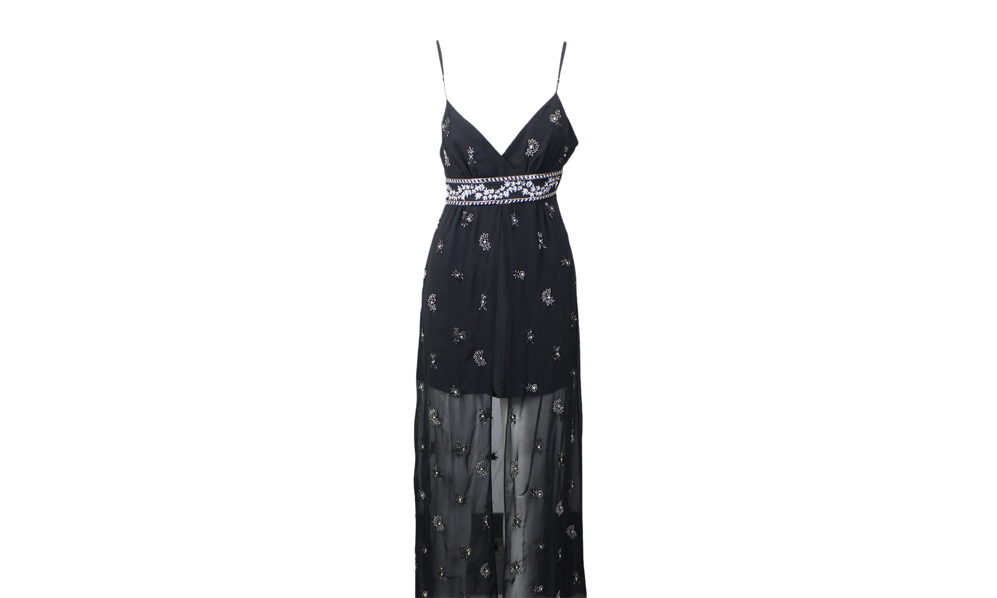 Embellished Silk Chiffon Midi Dress "Black" 93-AMR-0049