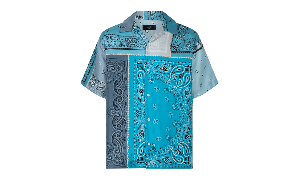 Silk Bandana Print Button Down Shirt "Blue"