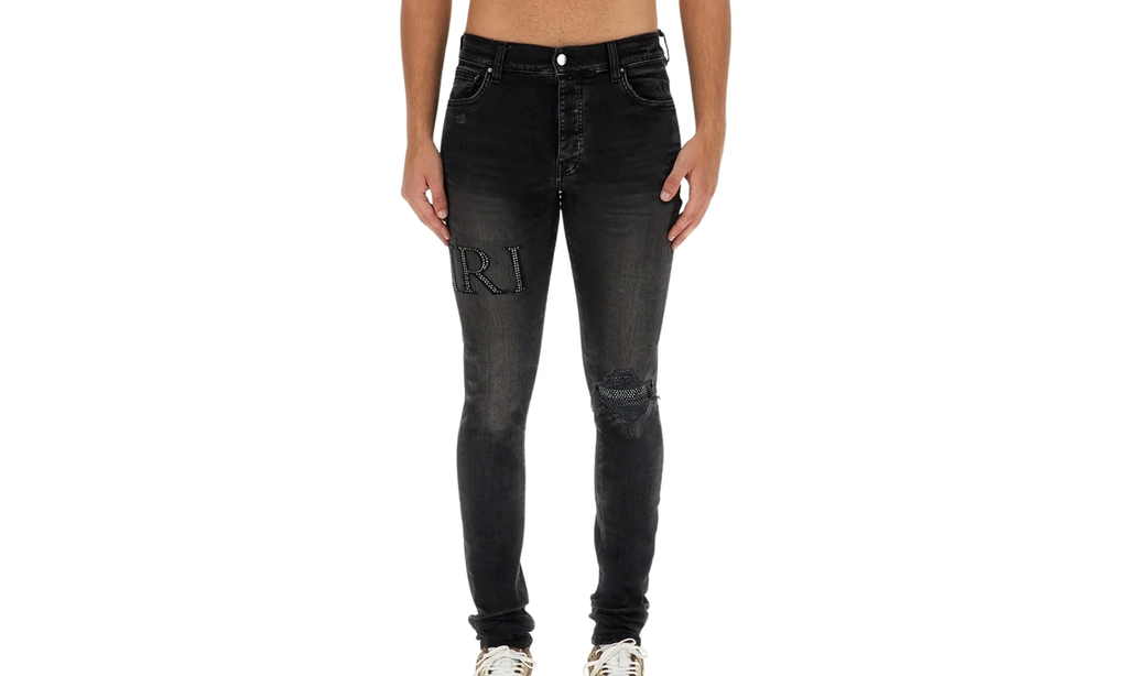 Crystal Embellished Logo Jeans "Faded Black" PF23MDS015 518