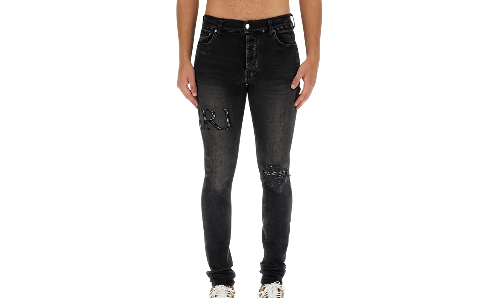 Crystal Embellished Logo Jeans "Faded Black" PF23MDS015 518