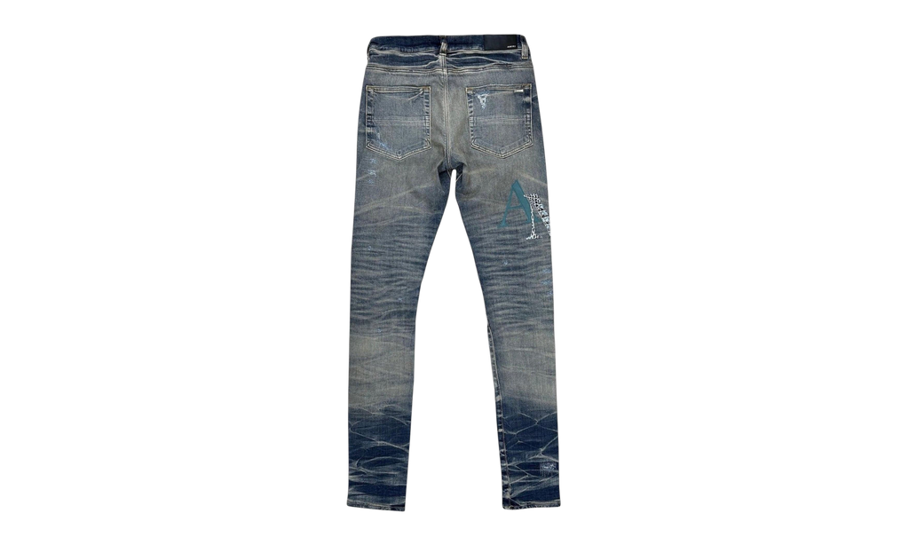 Leather Staggered Logo Jeans "Vintage Indigo Multi" AW23MDS021 875