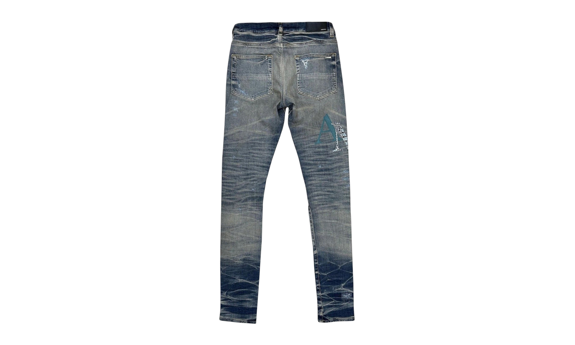 Leather Staggered Logo Jeans "Vintage Indigo Multi" AW23MDS021 875
