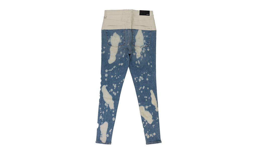 CONTRAST WITH LEATHER BLEACH WHITE SKINNY JEANS "Bleach Indigo, White Leather" PS22WDS071 INDWHT
