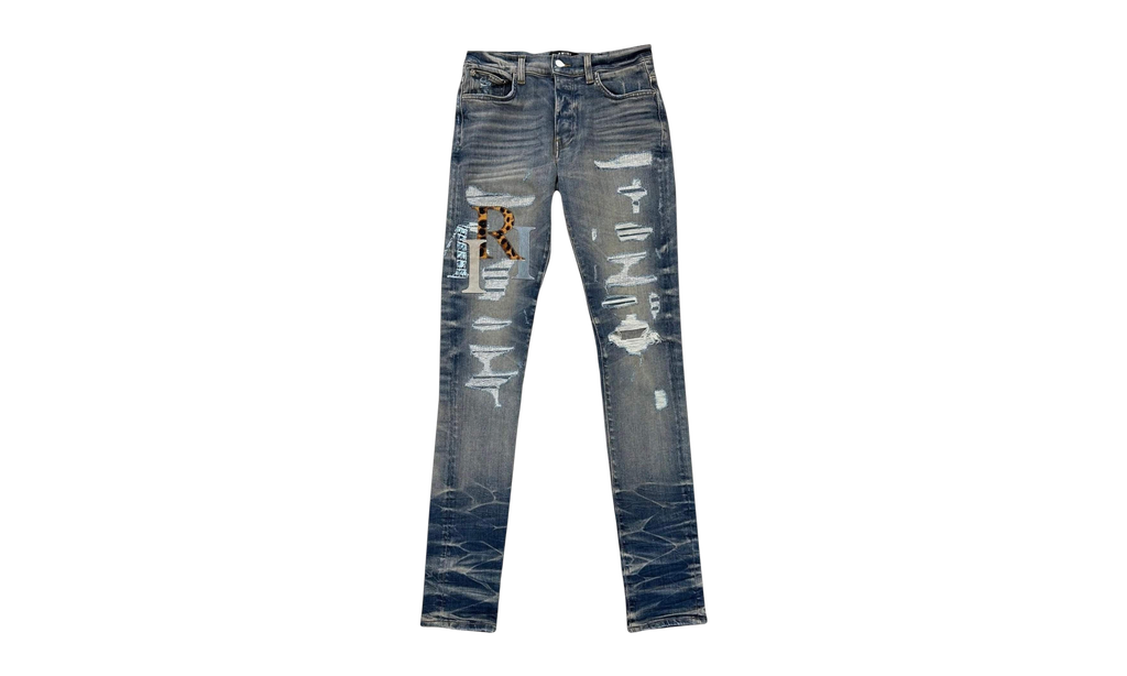Leather Staggered Logo Jeans "Vintage Indigo Multi" AW23MDS021 875