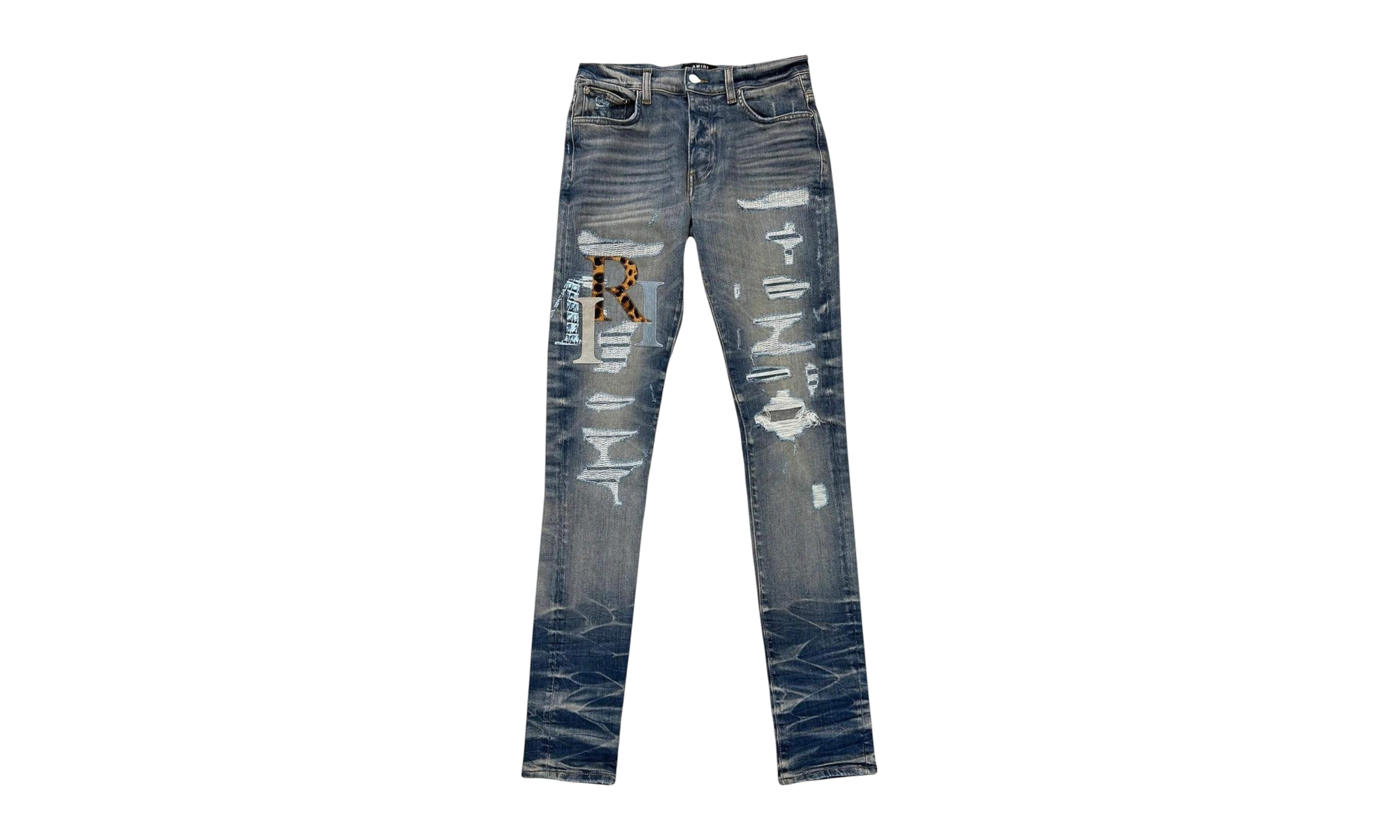 Leather Staggered Logo Jeans "Vintage Indigo Multi" AW23MDS021 875