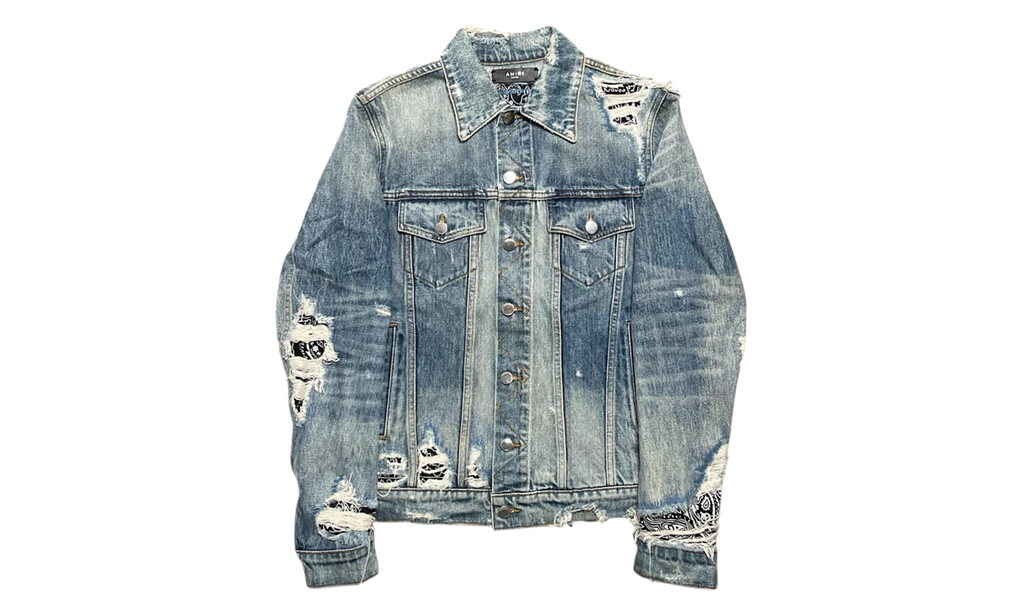 Bandana Distressed Denim Jacket "Indigo Black" ABBDJB