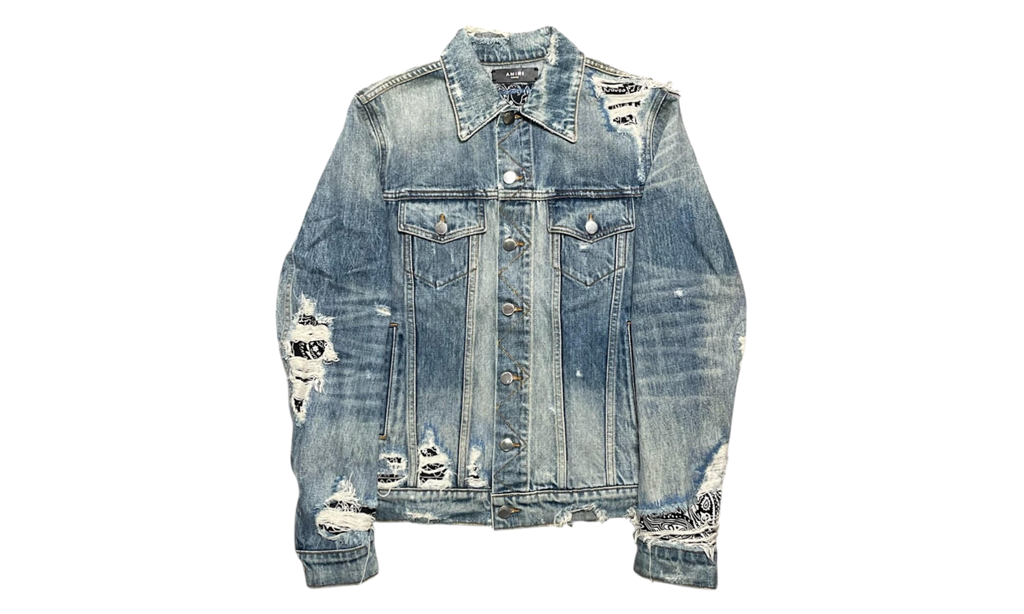 Bandana Distressed Denim Jacket "Indigo Black" ABBDJB