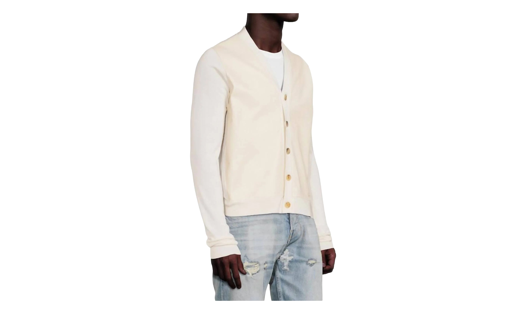Leather Front Cardigan "Alabaster" MKF007 271