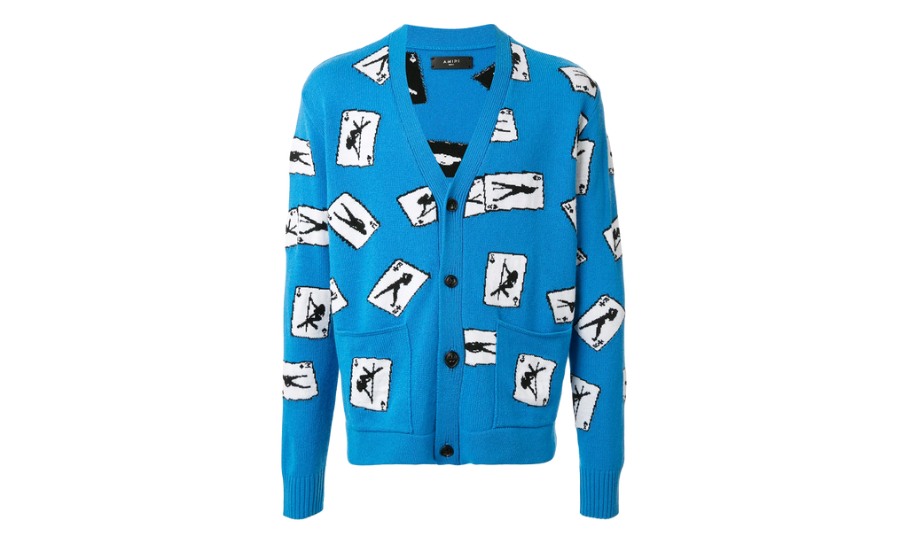 Cards Intarsia Cardigan Sweater "Blue" S0M05108WC BLU