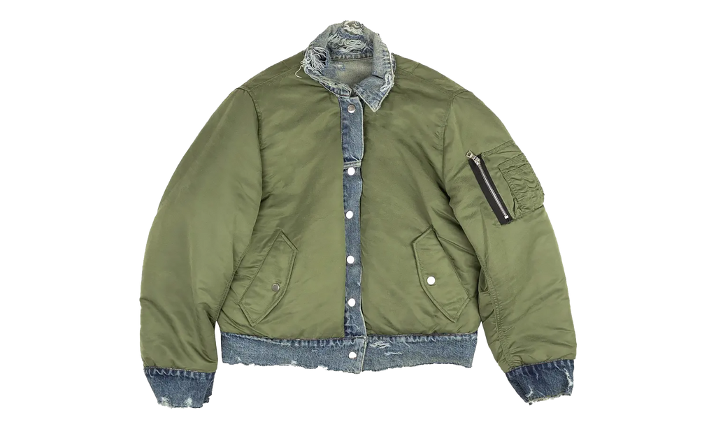 Reversible Denim Trucker Jacket "Indigo Olive Green" WORTB NYLINO BLUE
