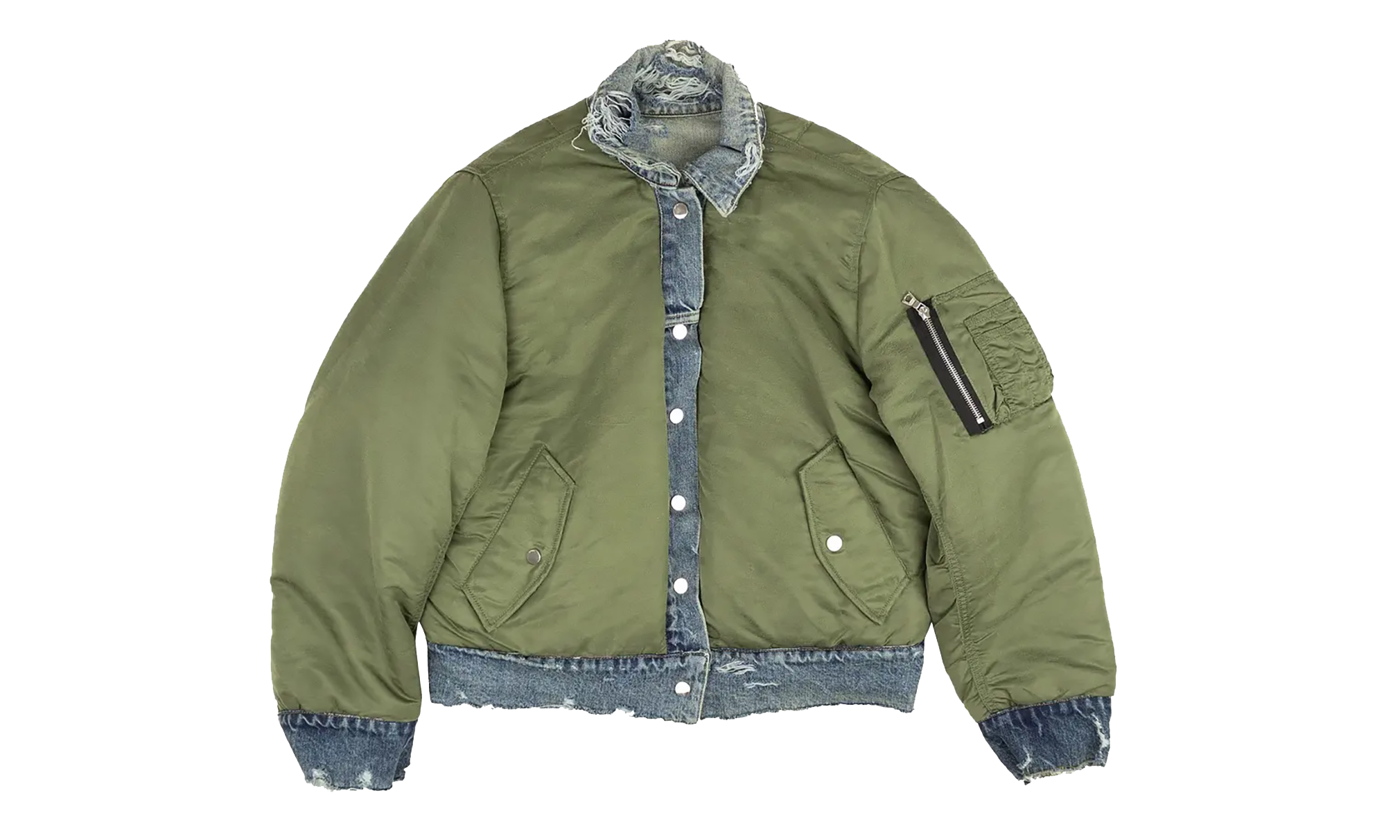 Reversible Denim Trucker Jacket "Indigo Olive Green" WORTB NYLINO BLUE