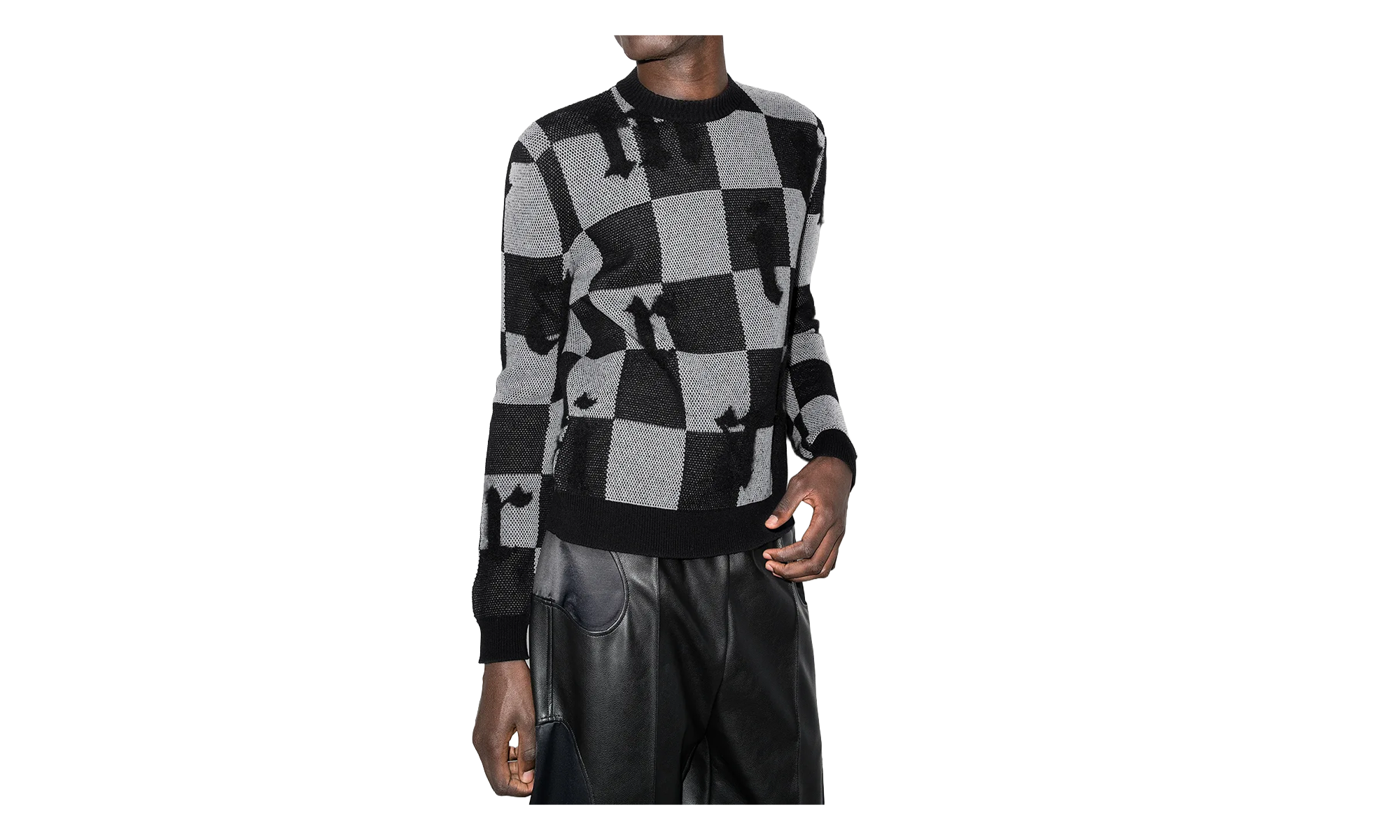 Logo Check Cashmere Crewneck Sweatshirt "Black / White" MKL018 004